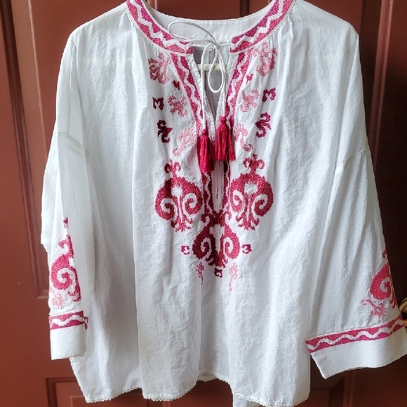 Chico's White Blouse with Pink Embroidery - Picture 2 of 13